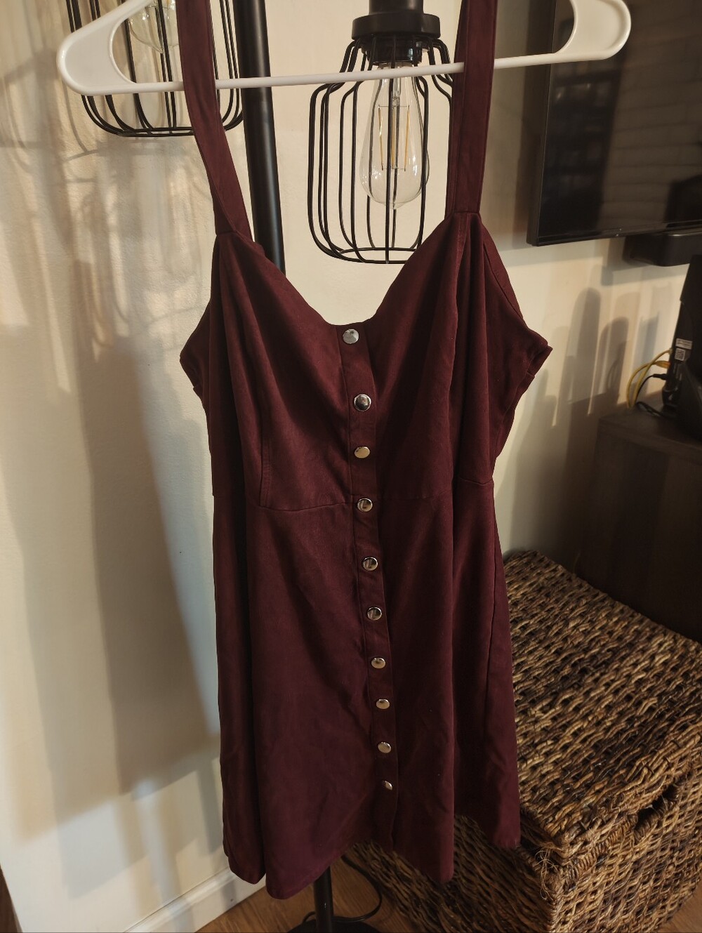 Women’s Burgundy Button-Front Velvet Mini Dress